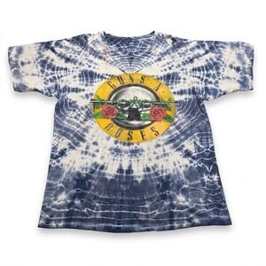 Vintage 1989 Guns N Roses Tie Dye Shirt Brockum Blue White Band Tee Mens‎ L XL